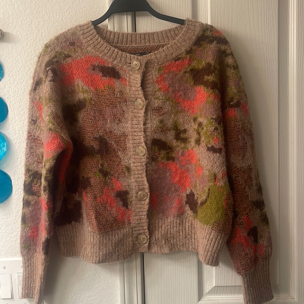 Anthropologie textured, crewneck cardigan sweater.
